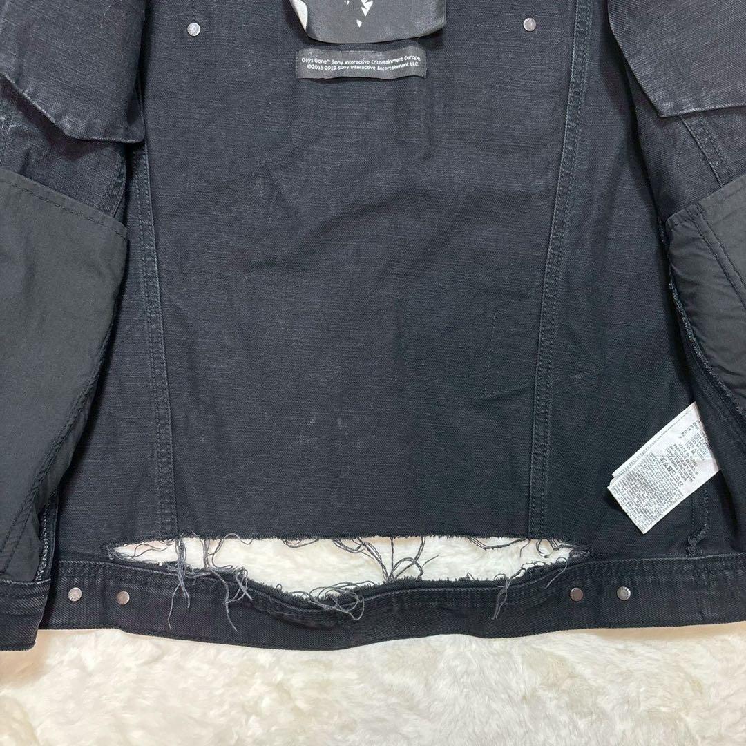 DIESEL ブラックデニムジャケット　ダメージ　ワッペン　黒　 M