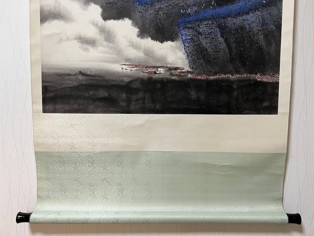 掛け軸　中国画［山水風景図］紙本　肉筆　送料込み！