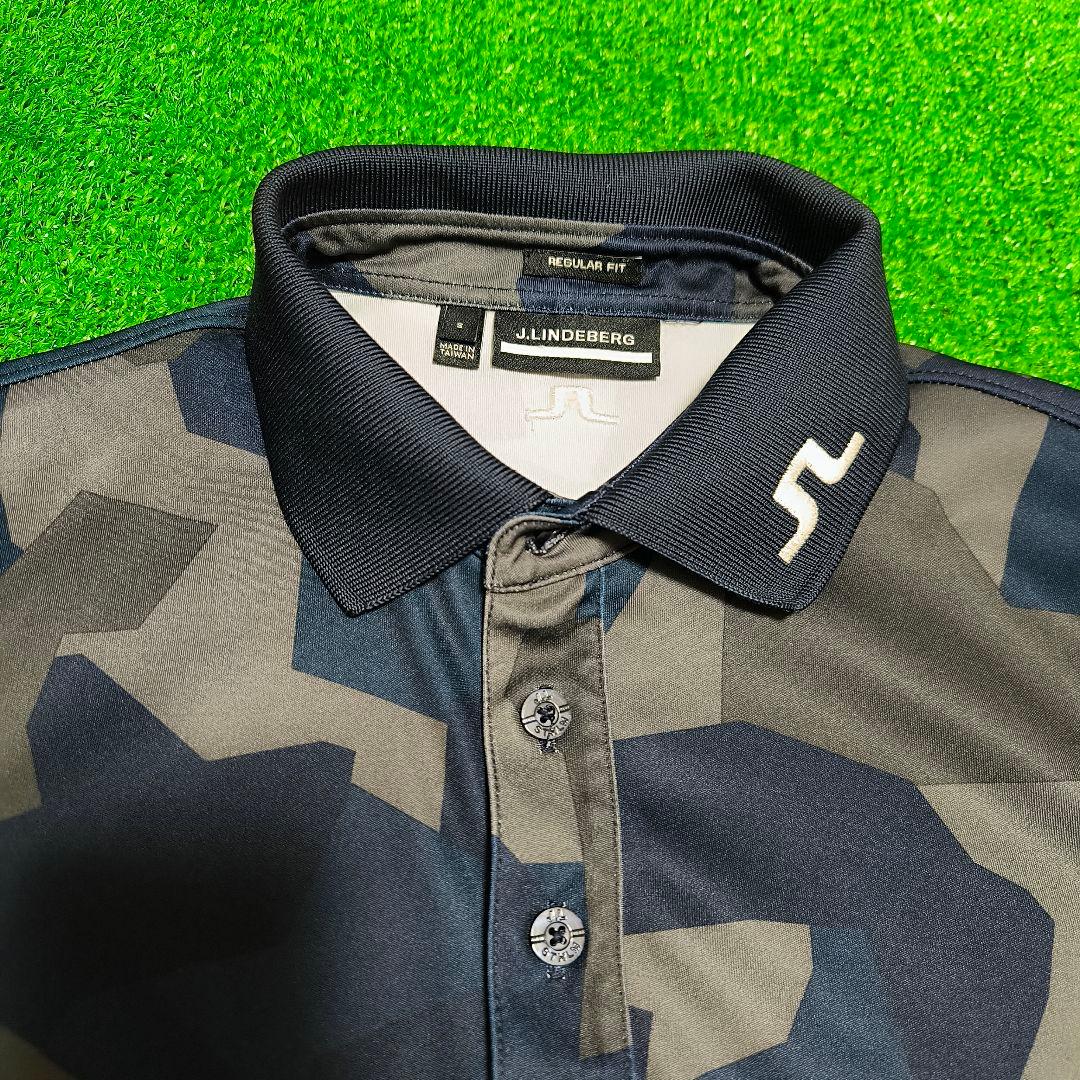 J.LINDEBERG GOLF 迷彩柄 半袖ポロシャツ S グレー×ネイビー