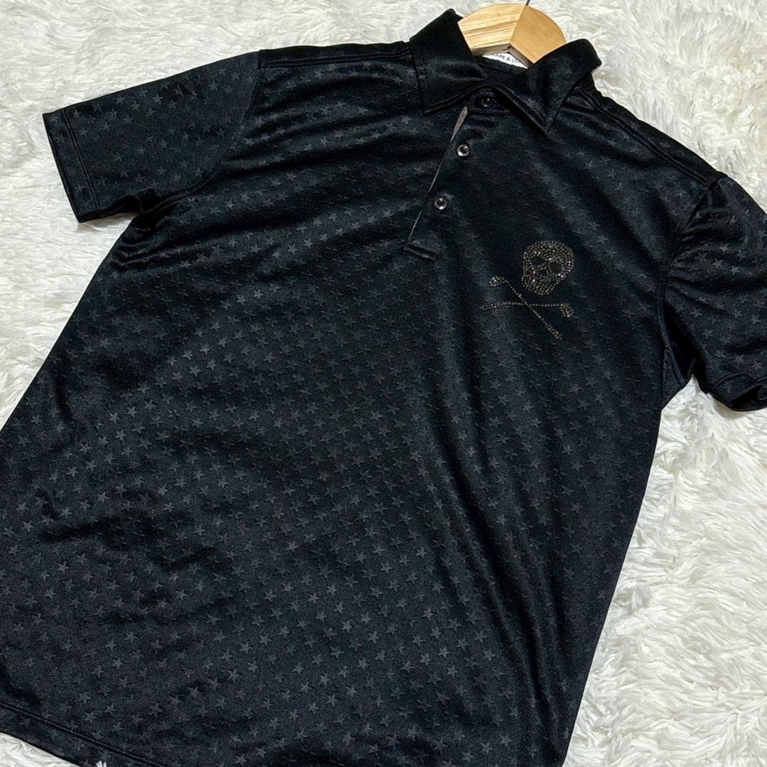 近年モデル MARK&LONA 黒 ブラック ポロシャツ スカル刺繍 S ゴルフ