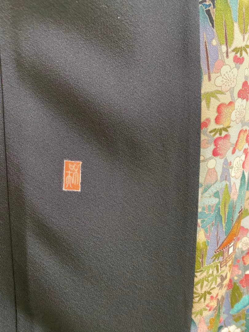 留袖ワンピース　留袖ドレス　着物リメイクロングワンピース　ハンドメイド　黒留袖