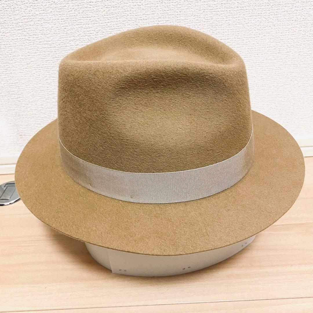 [美品]Borsalinoボルサリーノ中折れハットラビットフェルトベージュ61