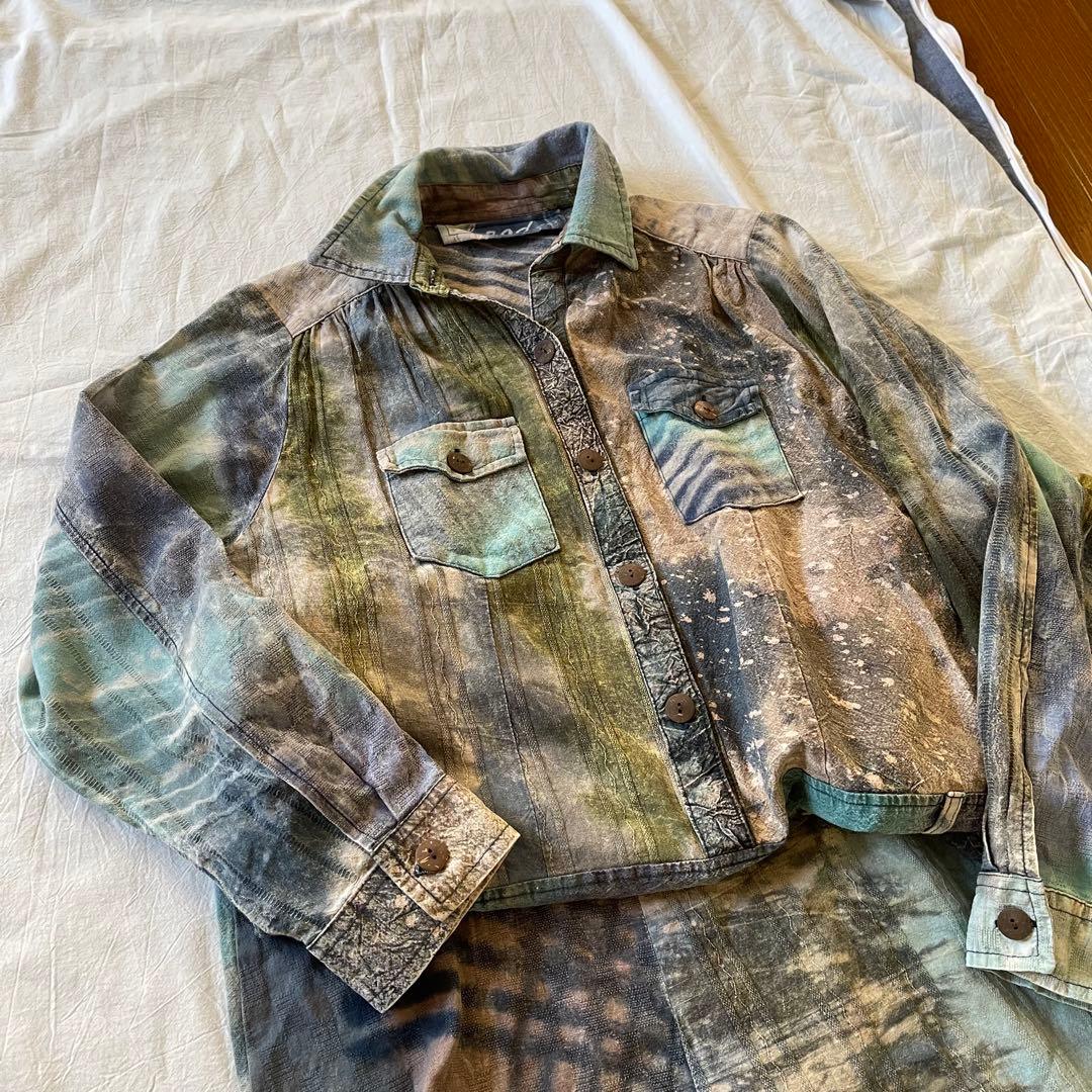 エルロデオ デニム ロングワンピース ダメージ タイダイ染め ゆったり 切り替え