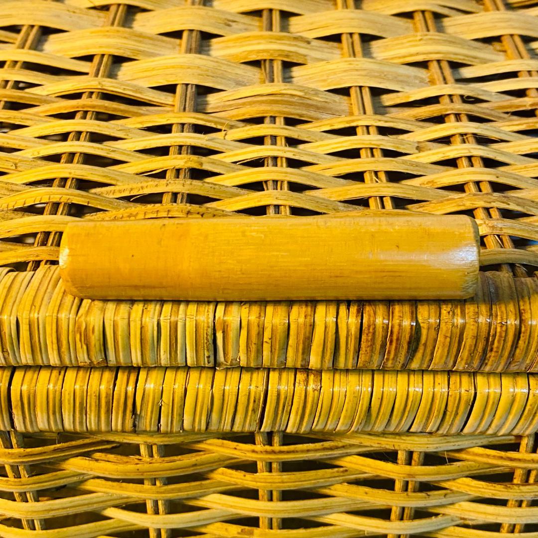 ラタン 籐 籠 蓋付 フタ 脚付 W48.5cm D35cm H41cm