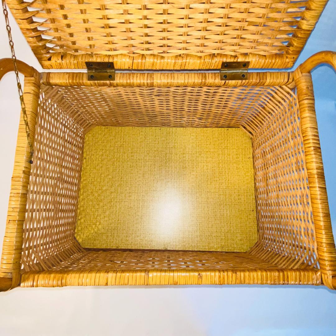 ラタン 籐 籠 蓋付 フタ 脚付 W48.5cm D35cm H41cm