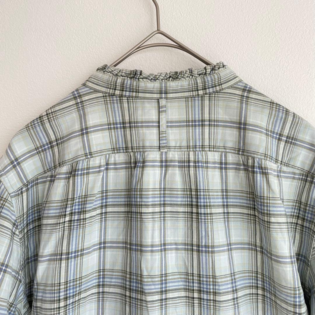 マーガレットハウエル フリル チェック シャツ コットン ミント M ブラウス