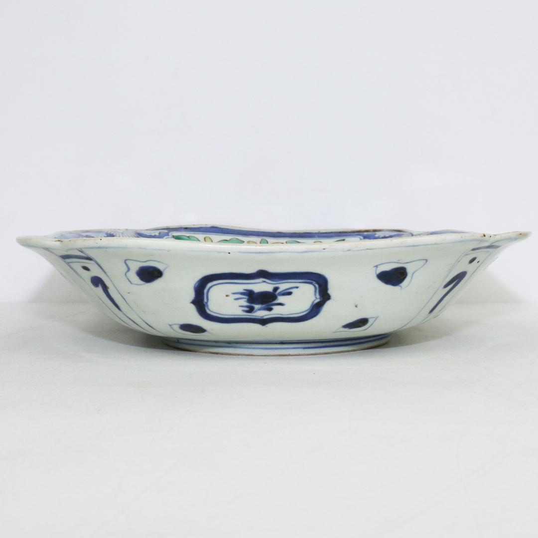 古伊万里 染錦 龍 唐獅子 牡丹　大平四方皿