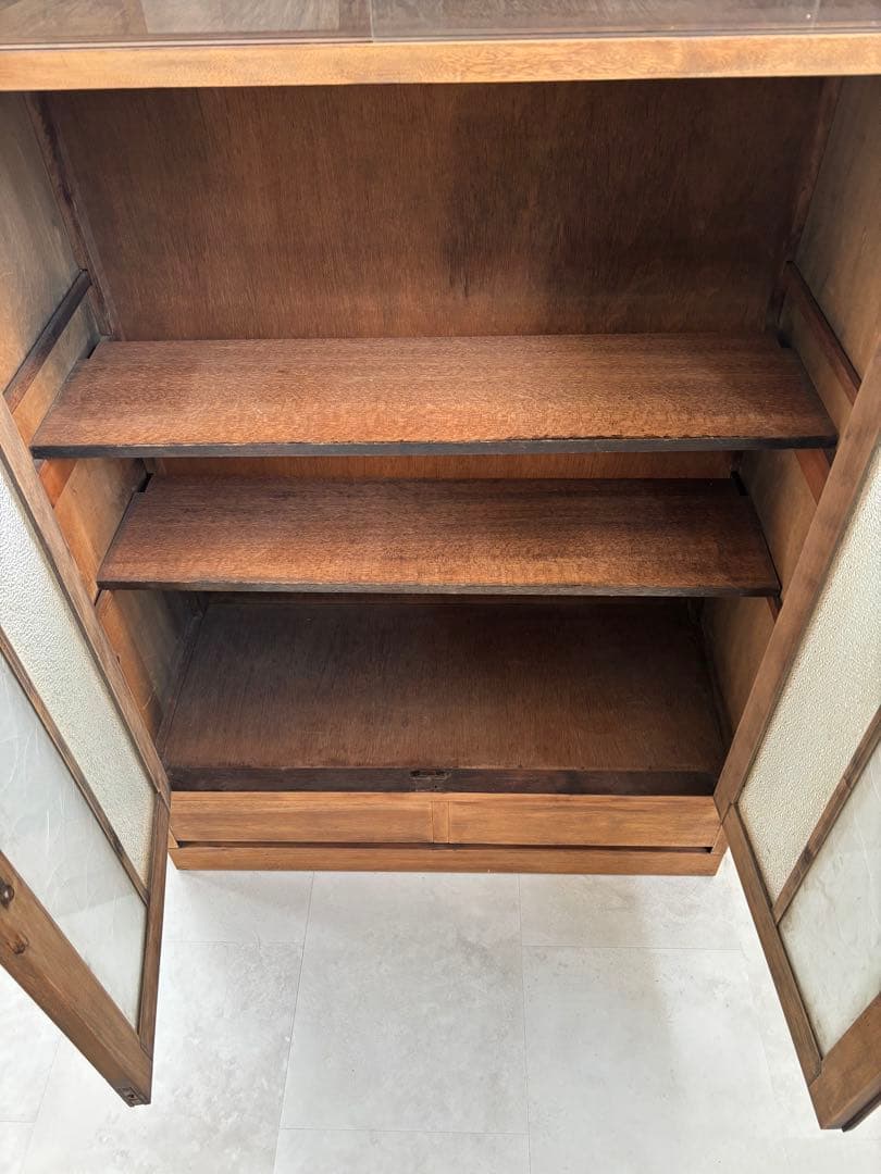 和風　ヴィンテージ　アンティーク　木製ガラス扉収納キャビネット