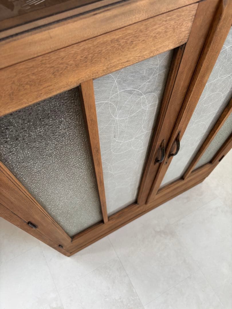 和風　ヴィンテージ　アンティーク　木製ガラス扉収納キャビネット