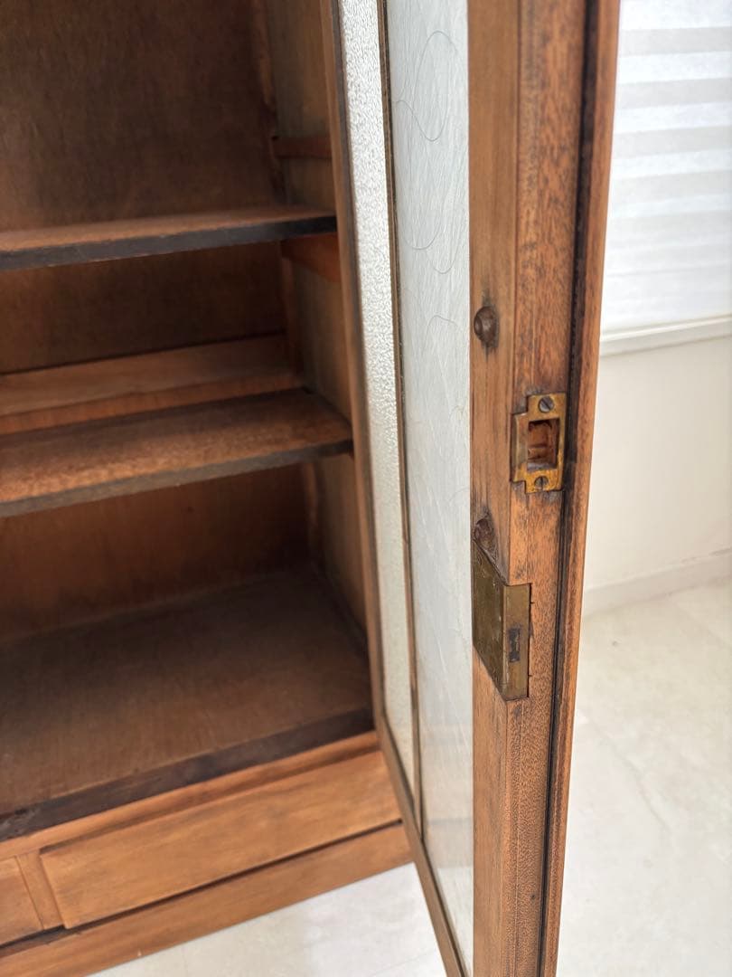 和風　ヴィンテージ　アンティーク　木製ガラス扉収納キャビネット