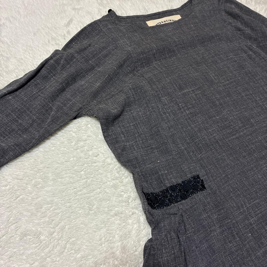 ARTS＆SCIENCE サイドギャザーポケット　刺繍　シルクリネンワンピース