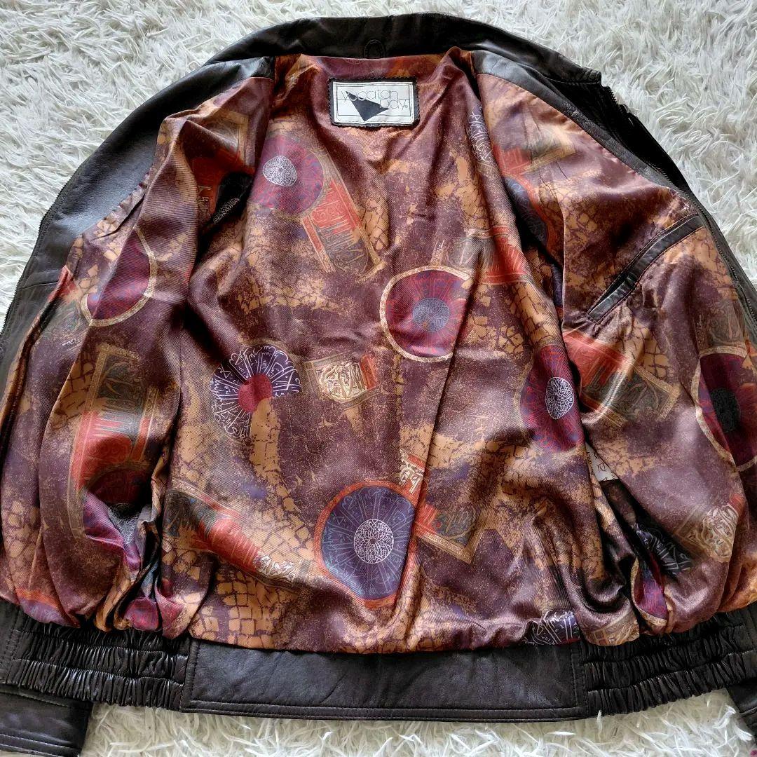 90s 00s 短丈 裏地 総柄 G-1 A-2 本革レザージャケット ブルゾン