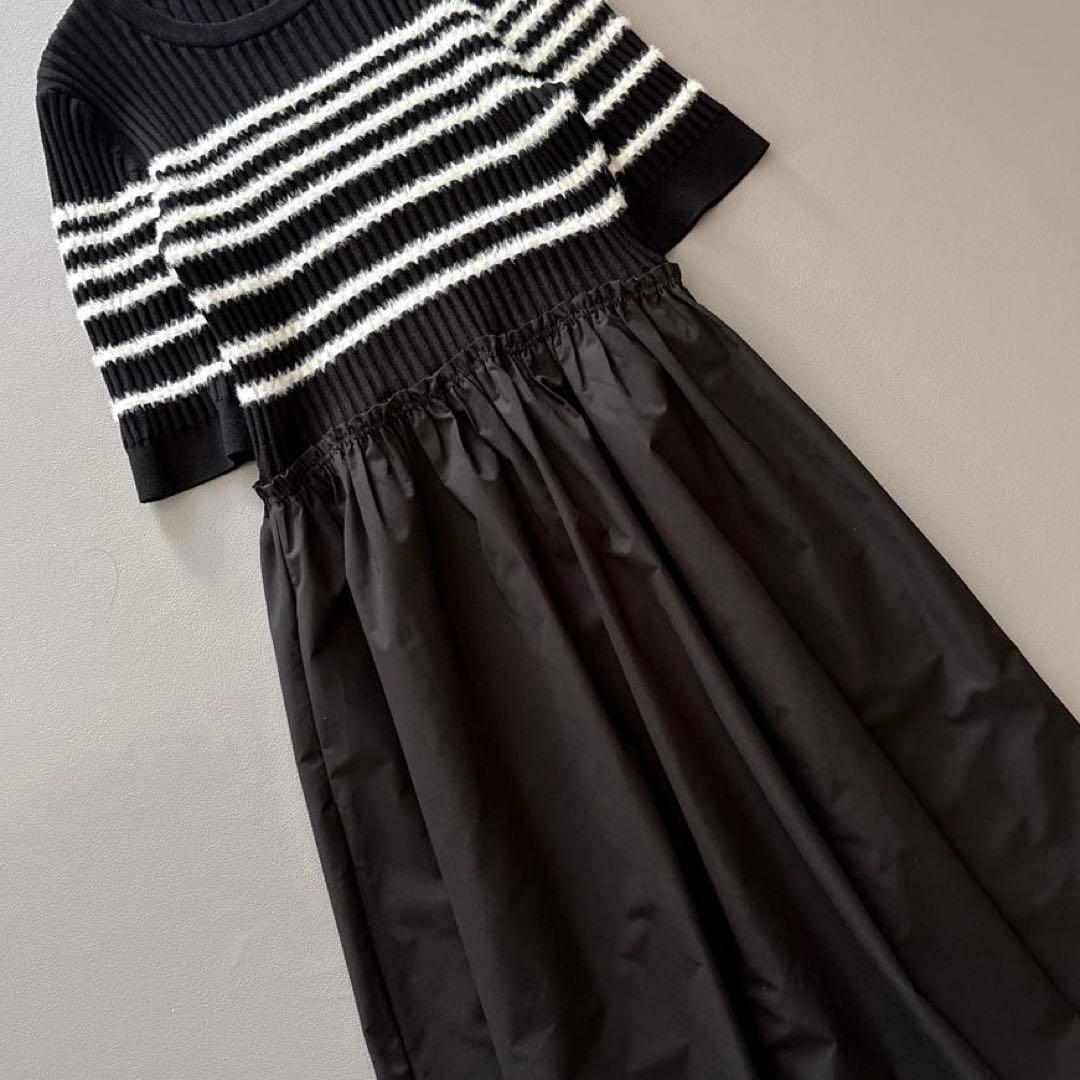 美品【ANAYI】フェザーボーダードッキングワンピース