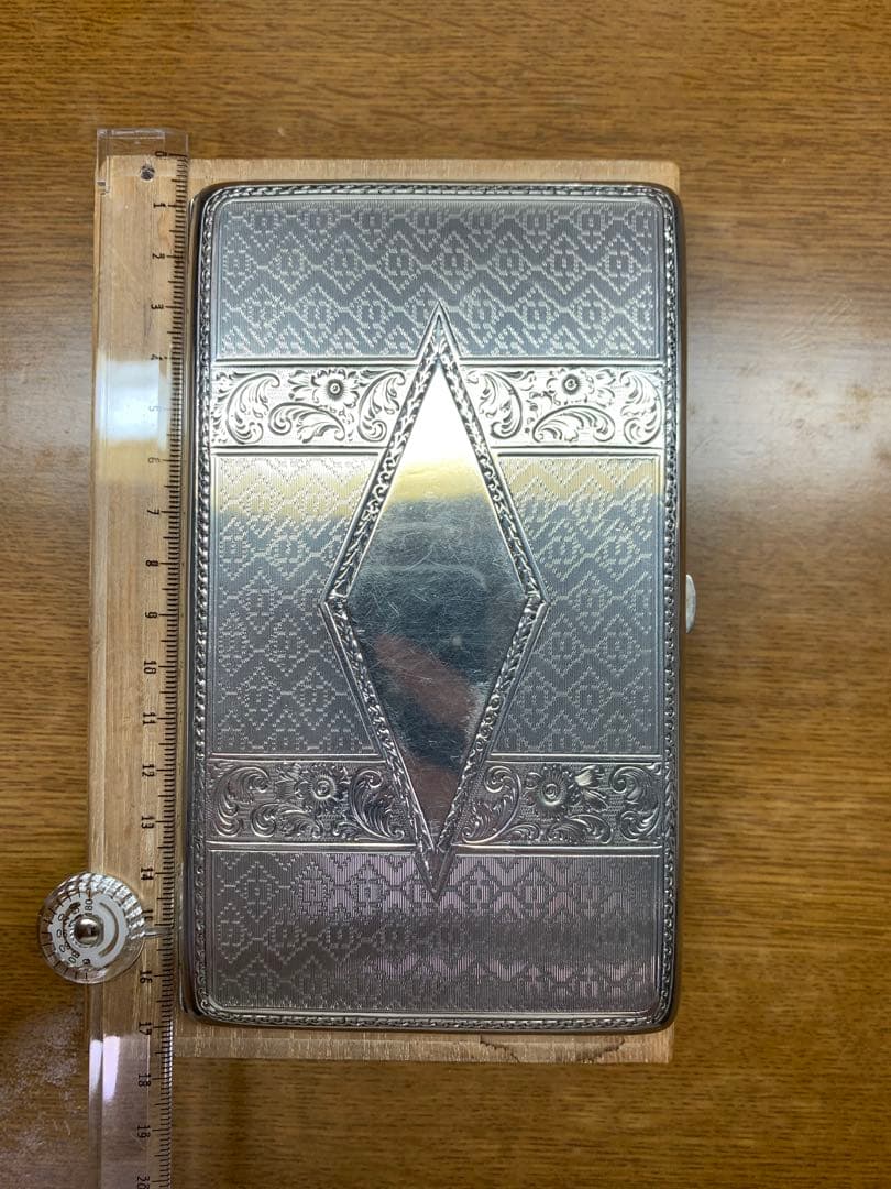 大野銀器製 純銀煙草ケース プラチナ装飾 木箱付