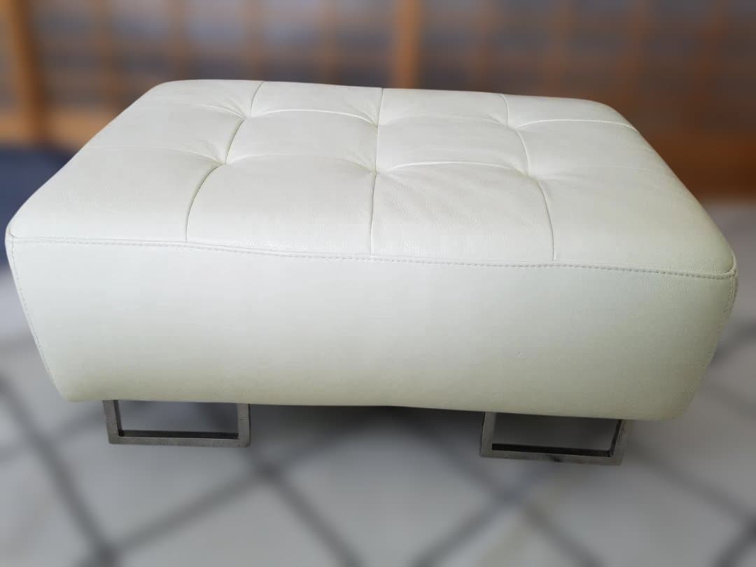 ②IDC 大塚家具 本革 オットマン L/Sコンフォート ホワイト レザー 中古