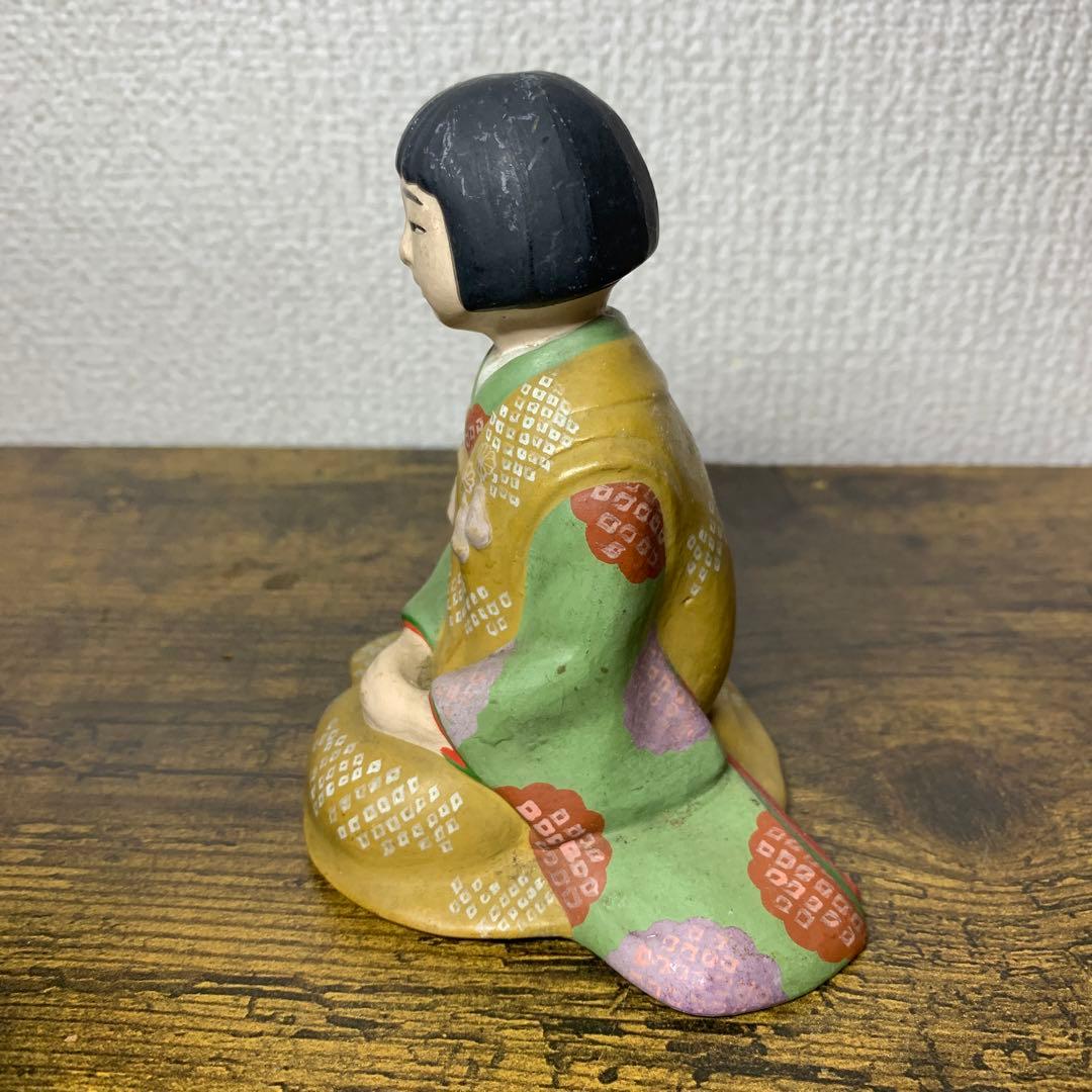 E-4 【アンティーク】博多人形風 土人形 おかっぱの女の子 置物