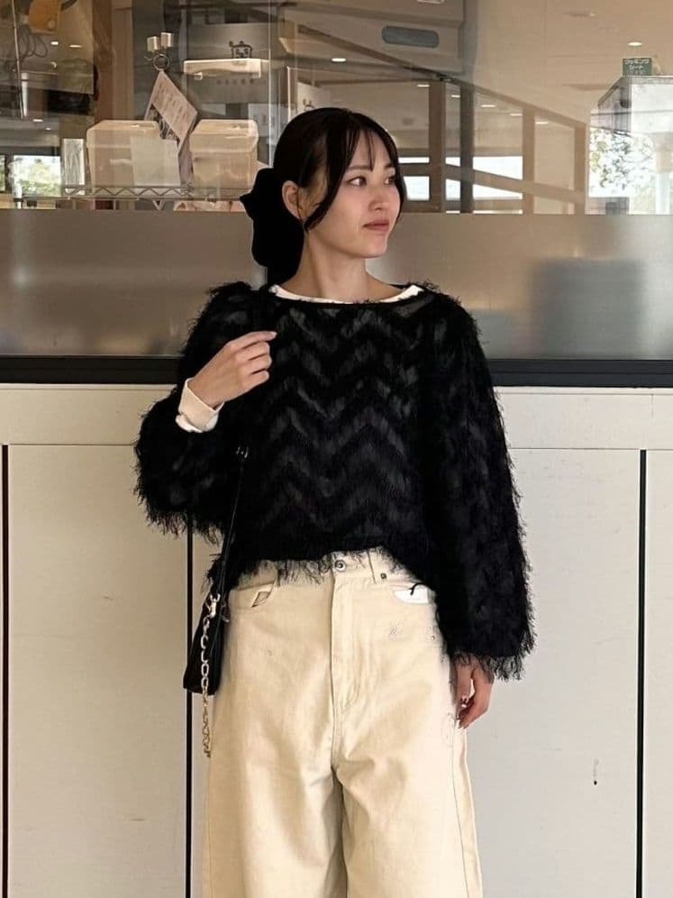 【Loungedress】ジャガードフェザーブラウス