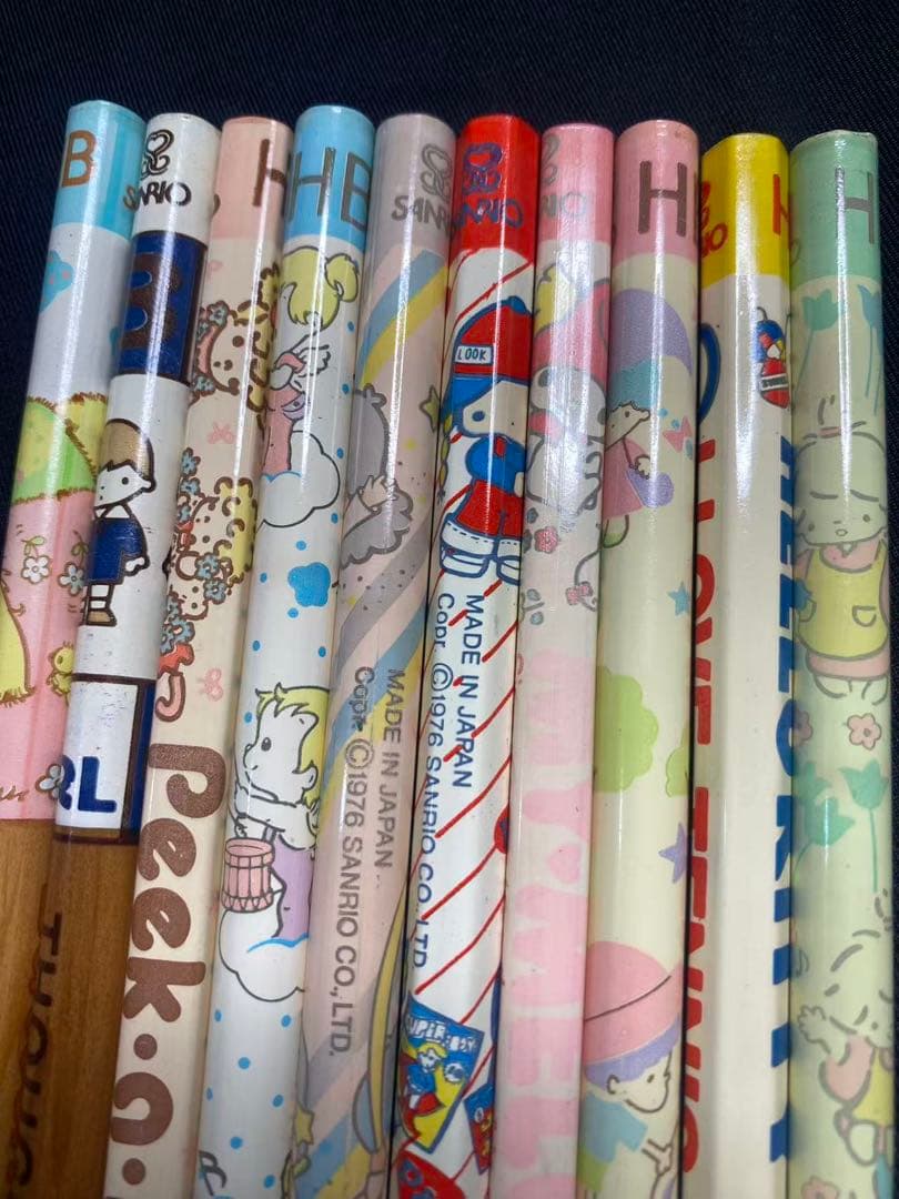 昭和サンリオHB 鉛筆1976 日本製旧ロゴ10本　風の子さっちゃんハローキティ