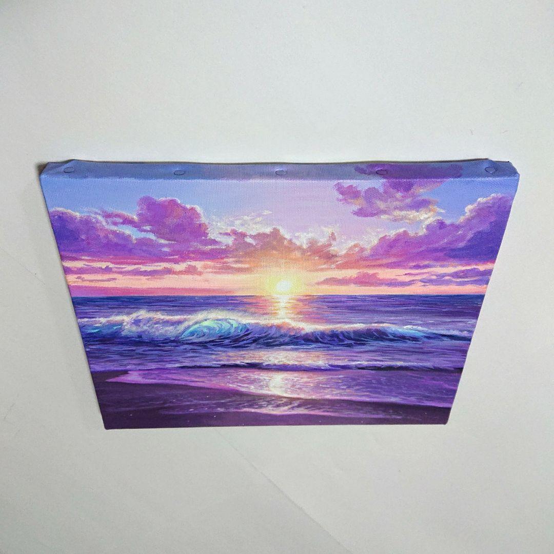 【夕闇が迫る時】アクリル画 F3 風景画 絵画 海の絵