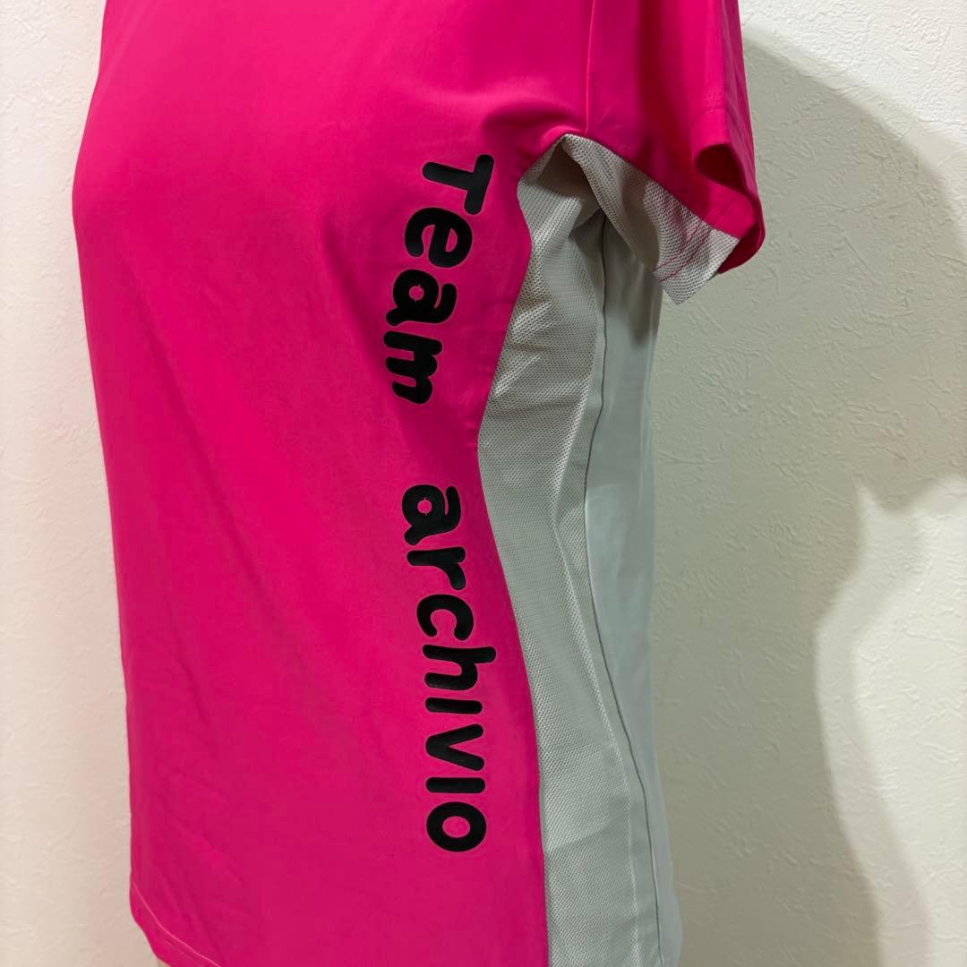 【ARCHIVIO】新品　半袖モックシャツ　レディースＳ　ゴルフ　ピンク