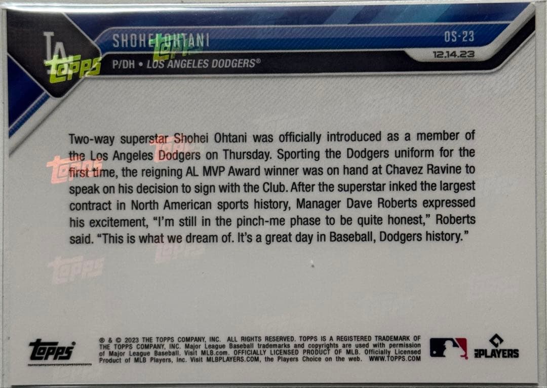 ★Topps Now 大谷翔平 ドジャース入団会見 史上最高額 ５枚セット★