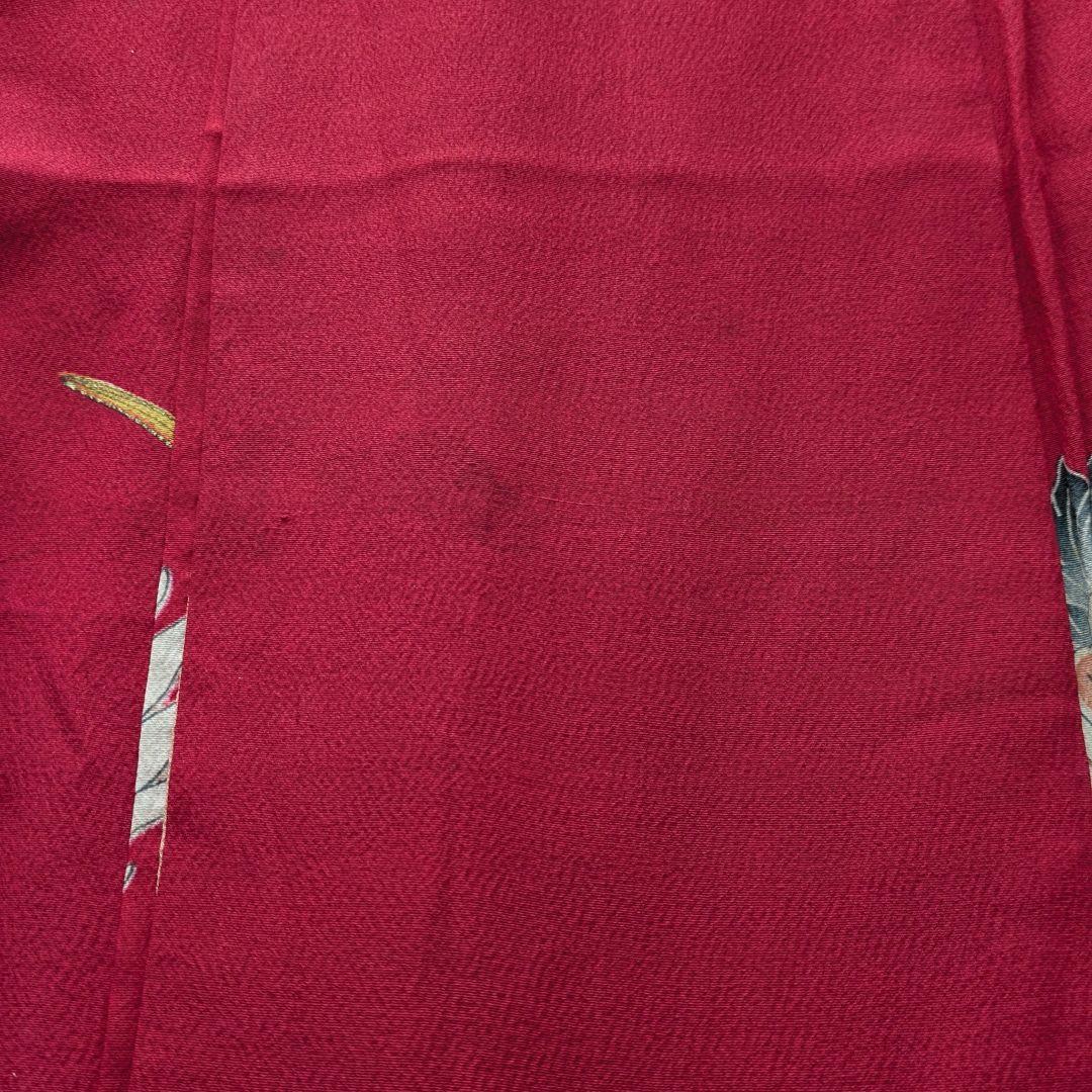 7歳-ジュニア　レトロ正絹紅色飛鶴　七五三　お着物・帯セット　アンティーク