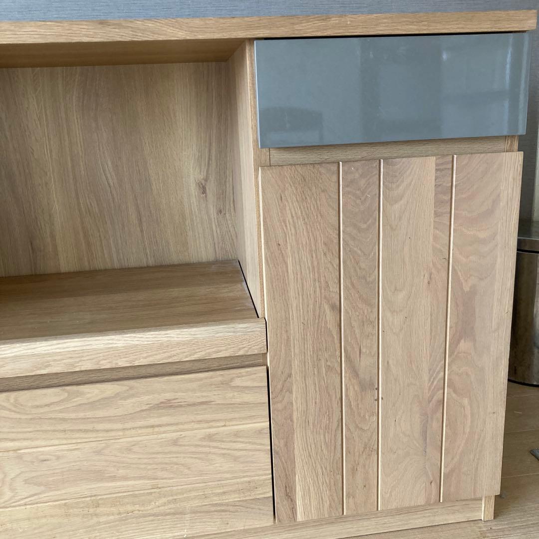 国産 キッチンカウンター 120cm 完成品 ナチュラル 食器棚 スライド棚付き