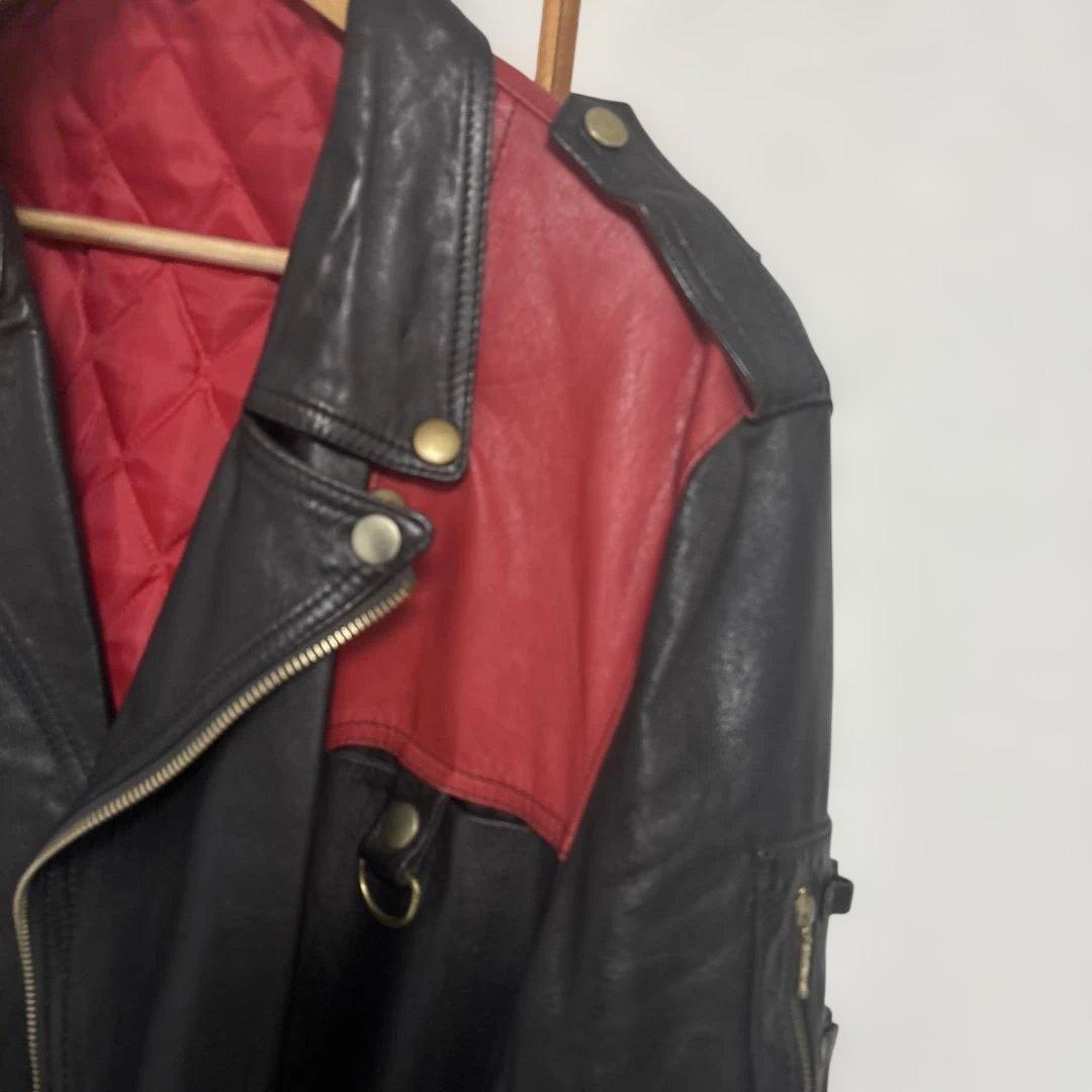 国産ヴィンテージ 赤×黒 ツートン ダブルライダース 日本製