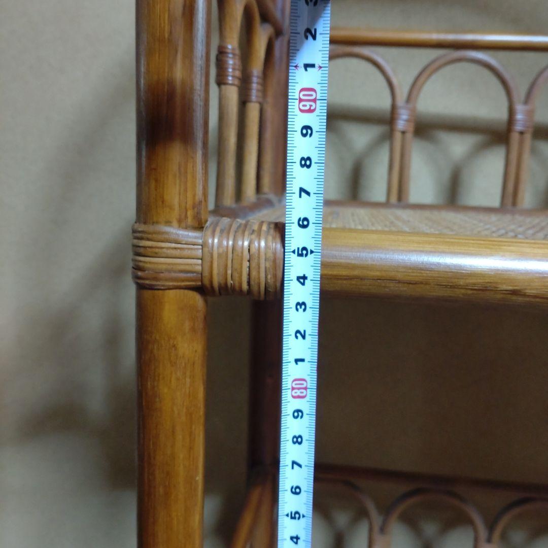 籐 ラタン 3段ラック 扉付き収納 昭和レトロ