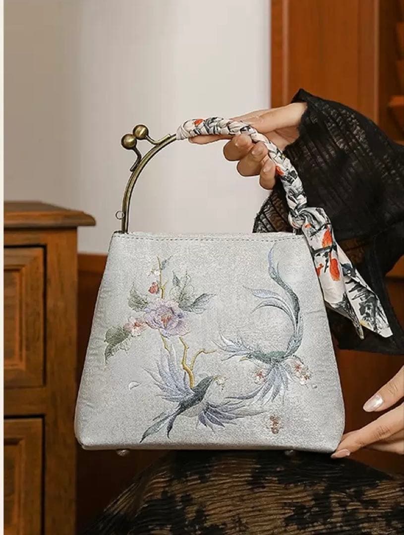 花柄刺繍 和装用バッグ 礼装バッグ　利休バッグ　着物バッグ　トートバッグ　バッグ