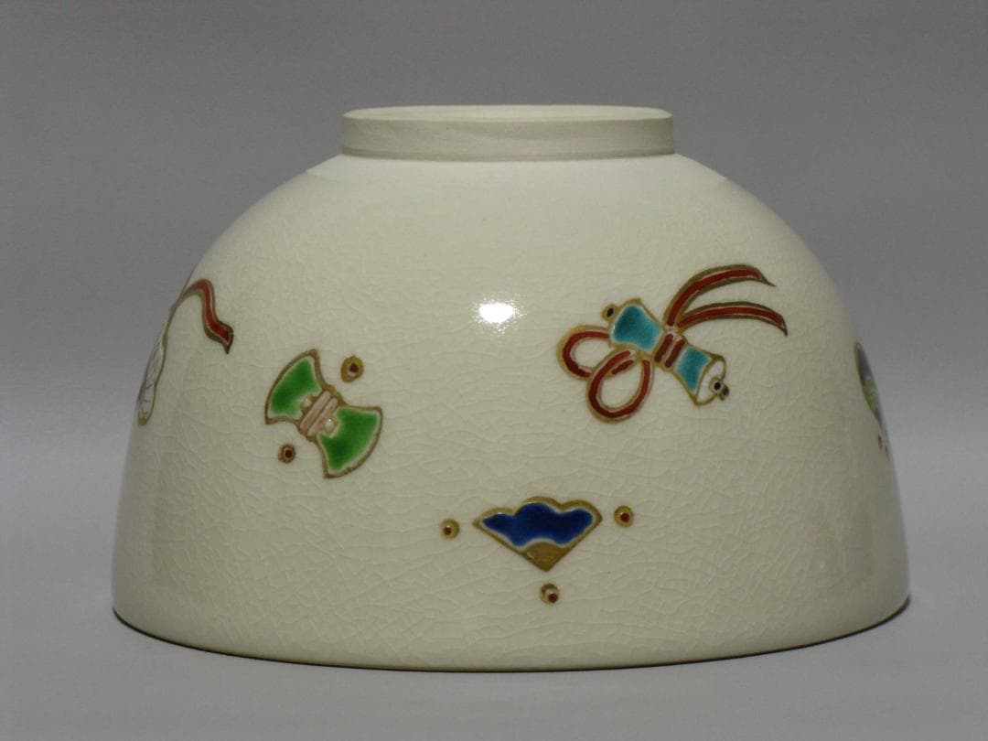 岡田暁山『色絵 吉祥紋 茶碗 銘“蓬莱”』共箱 共布 検 人間国宝 永楽善五郎