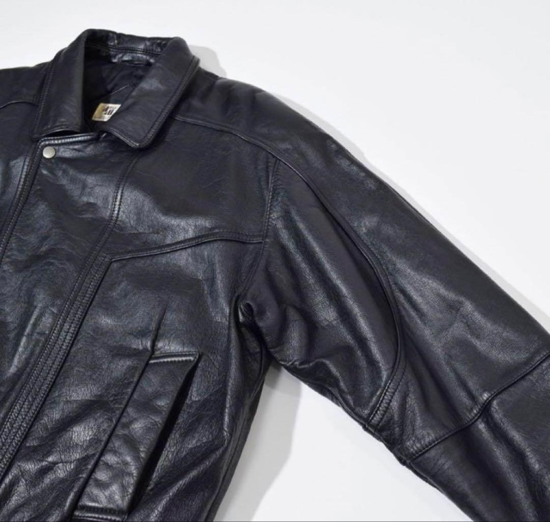 90s vintage leather jacket 短丈 レザーブルゾン 黒