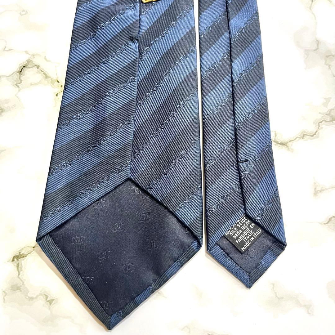 美品✨　CHANEL ネクタイ　ネイビー　ストライプ　チェーン