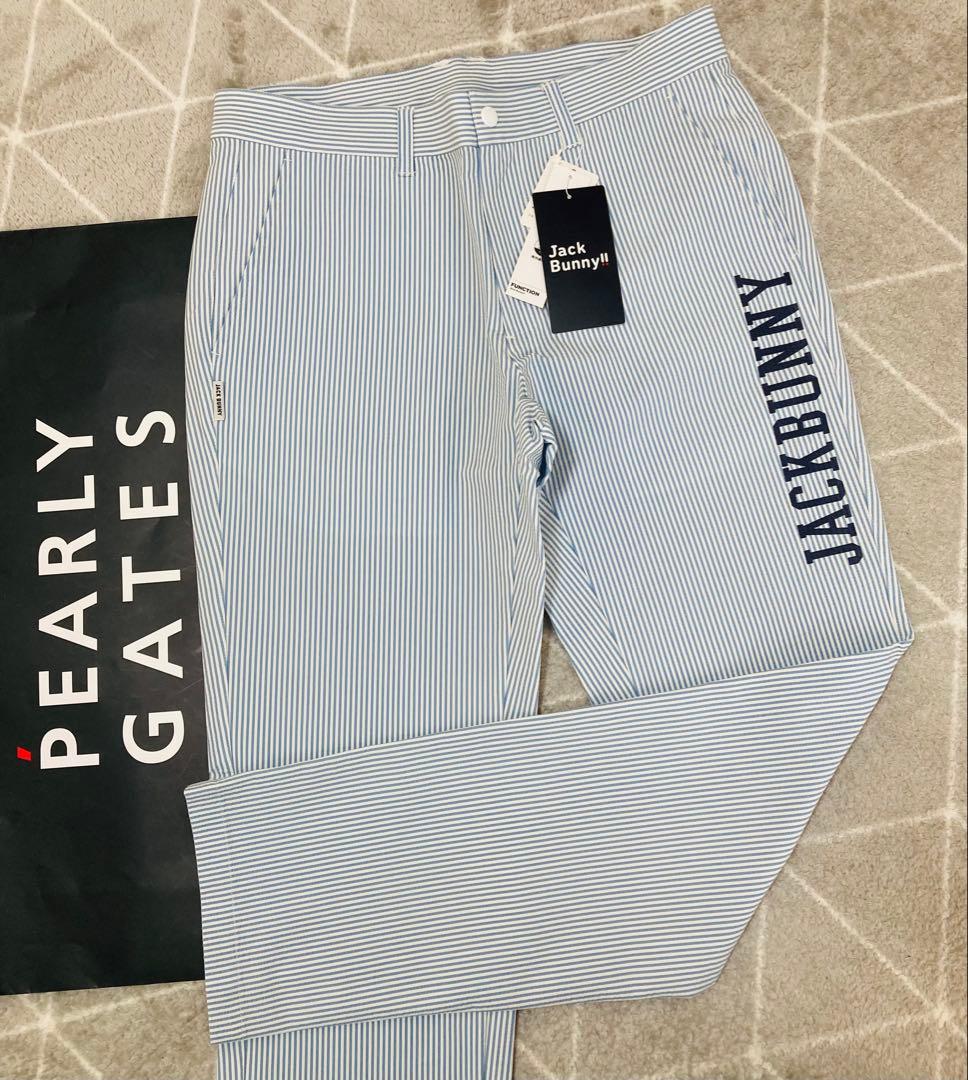 新品 パーリーゲイツ ジャックバニー 吸水速乾ストライプロングパンツ(6)LL青