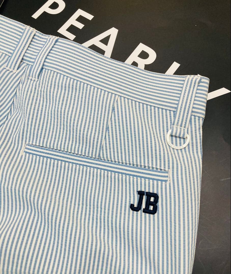 新品 パーリーゲイツ ジャックバニー 吸水速乾ストライプロングパンツ(6)LL青