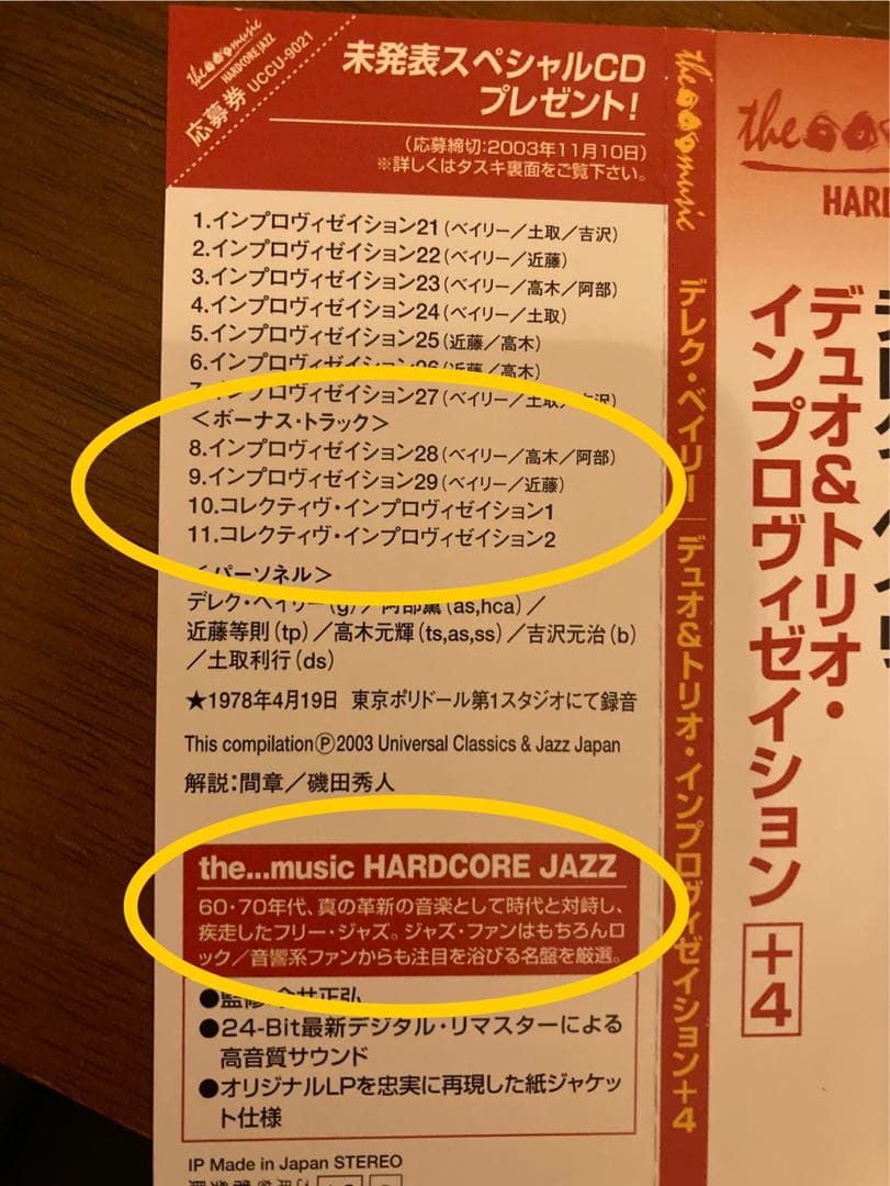 DEREK BAILEY DUO&TRIO IMPROVISATION 紙ジャケ