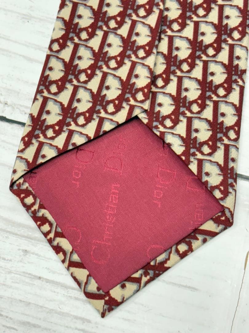 Christian Dior ディオール　ネクタイ　トロッター柄　赤　絹100%