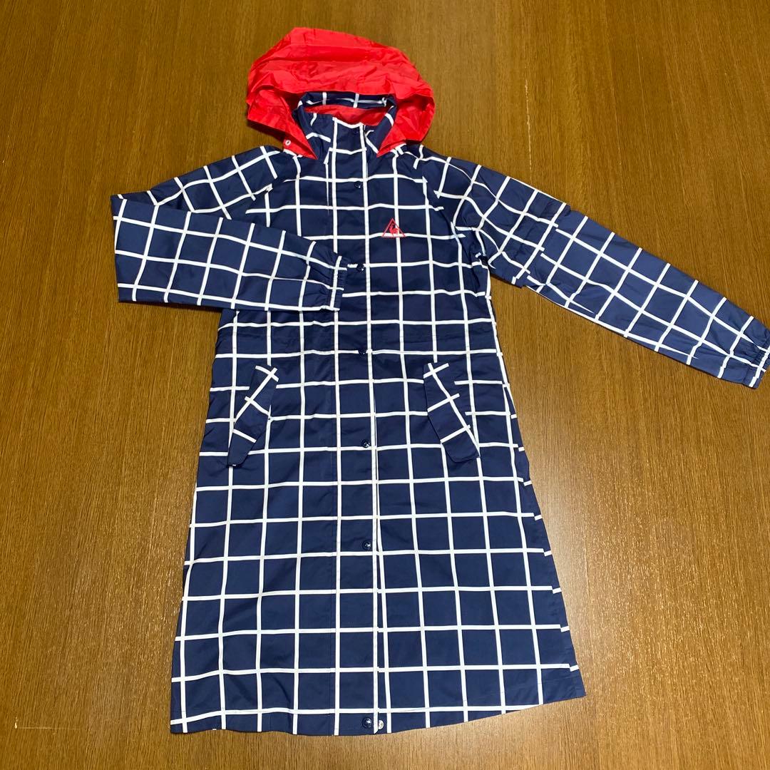ルコック　ゴルフ　レイン　ワンピース　ネイビー　白　フード付　レディースＳ　美品