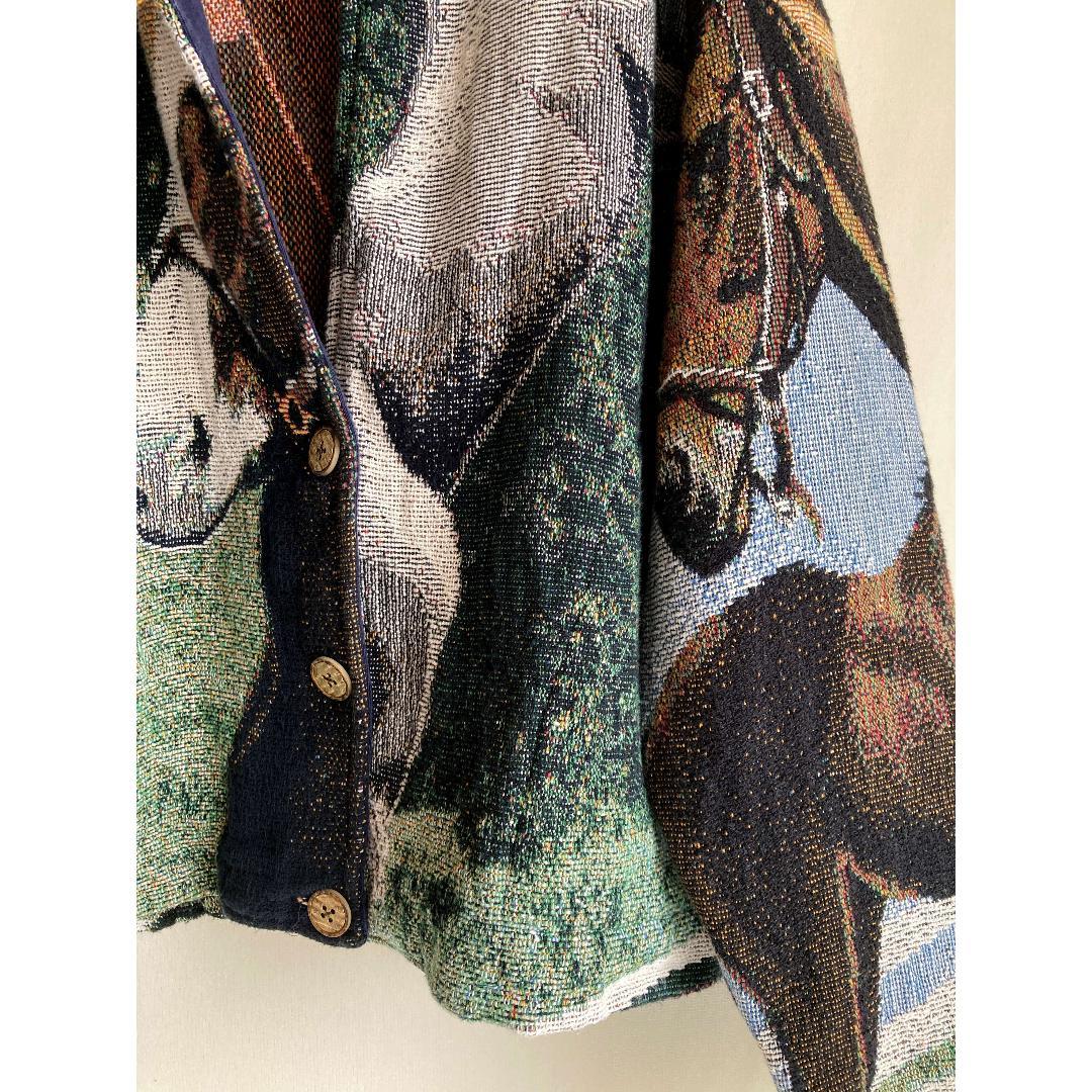 Used 80s USA 馬の絵画調タペストリー コットン ゴブランジャケット