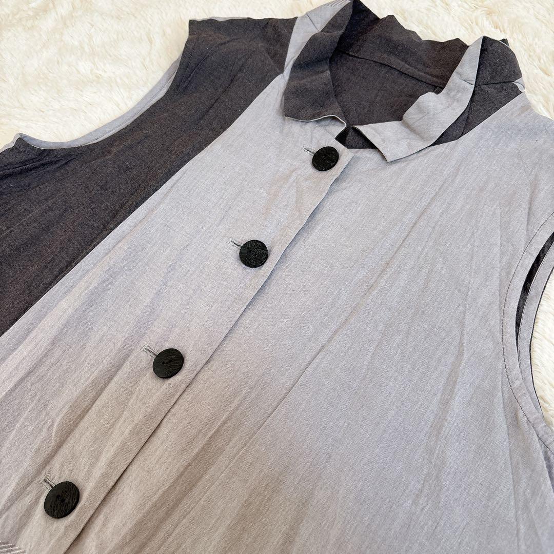 近年モデル☆慈雨 ジャガード織 ドット柄 ワンピース チュニック ジレ グレー