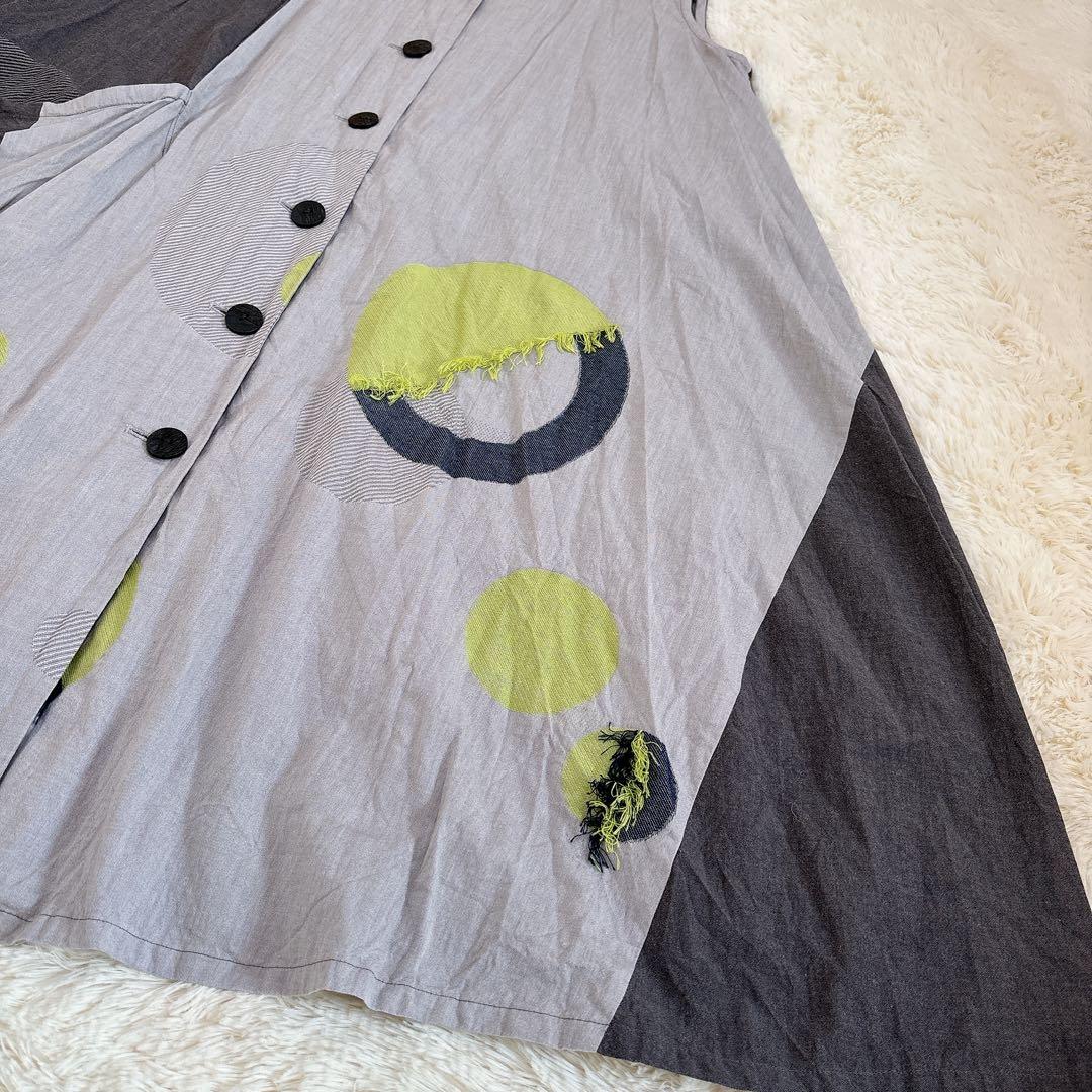 近年モデル☆慈雨 ジャガード織 ドット柄 ワンピース チュニック ジレ グレー