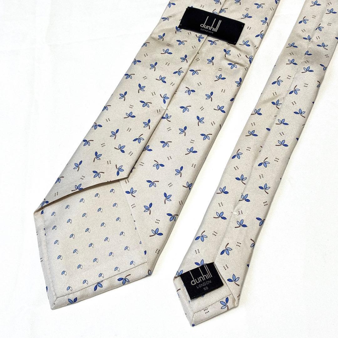 ◆ dunhill ダンヒル ネクタイ 未使用 総柄 シルク アイボリー系