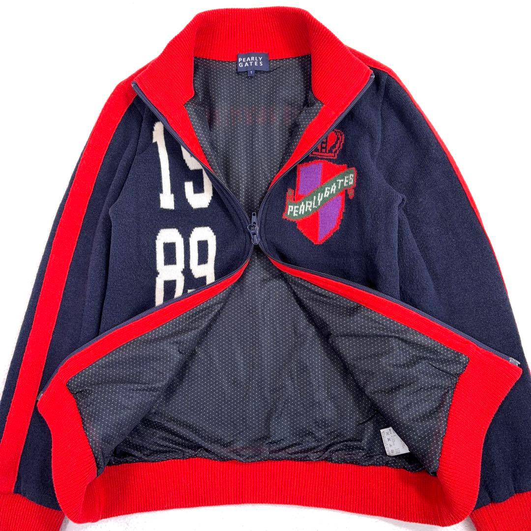 【パーリーゲイツ】ゴルフ ニットブルゾン ロゴ編み込み 裏地メッシュ ウール 1