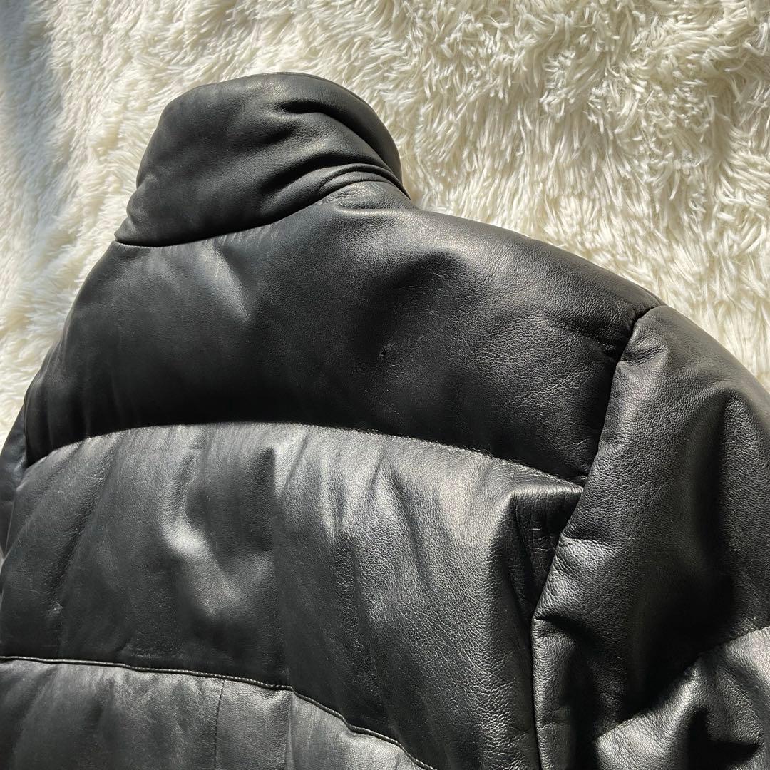 90's✨レザーダウンジャケット　本革　ブラック　M キムタク　オーバーサイズ