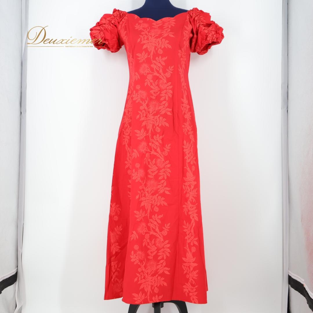 【フラダンス衣装】レッド MermaidLine ワンピース ドレス 赤 花柄