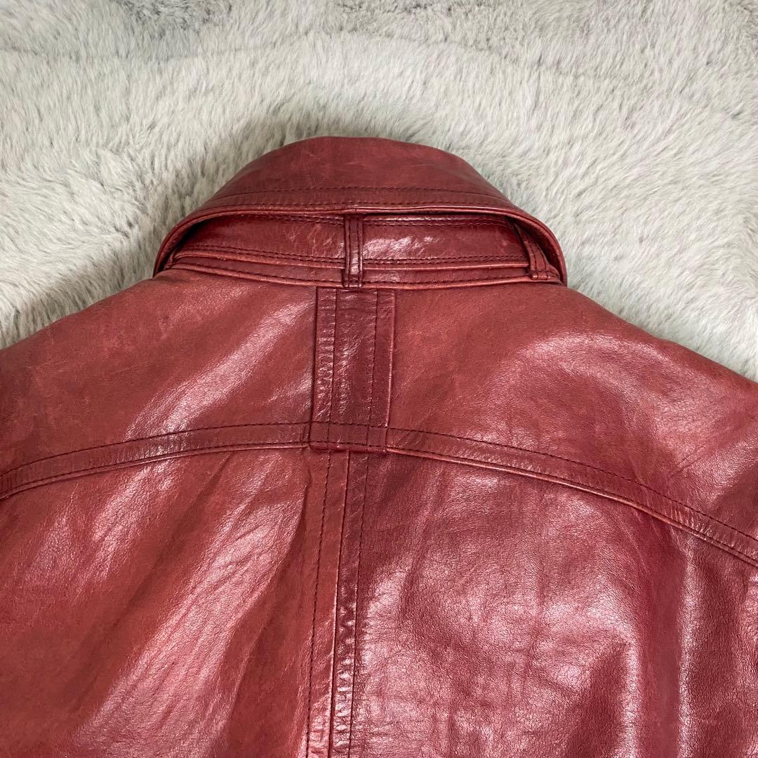 A.S.M レザージャケット 48 水牛革 赤 シングルライダース　Y2K