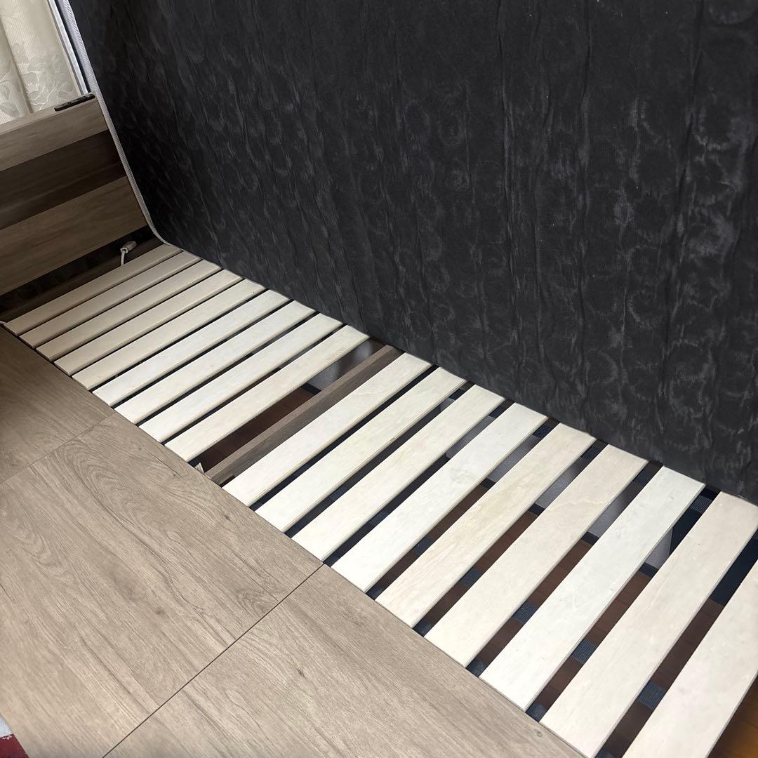 【引取限定】RASIK収納ベッドフレーム照明付きタイプグレージュ(ショート丈)