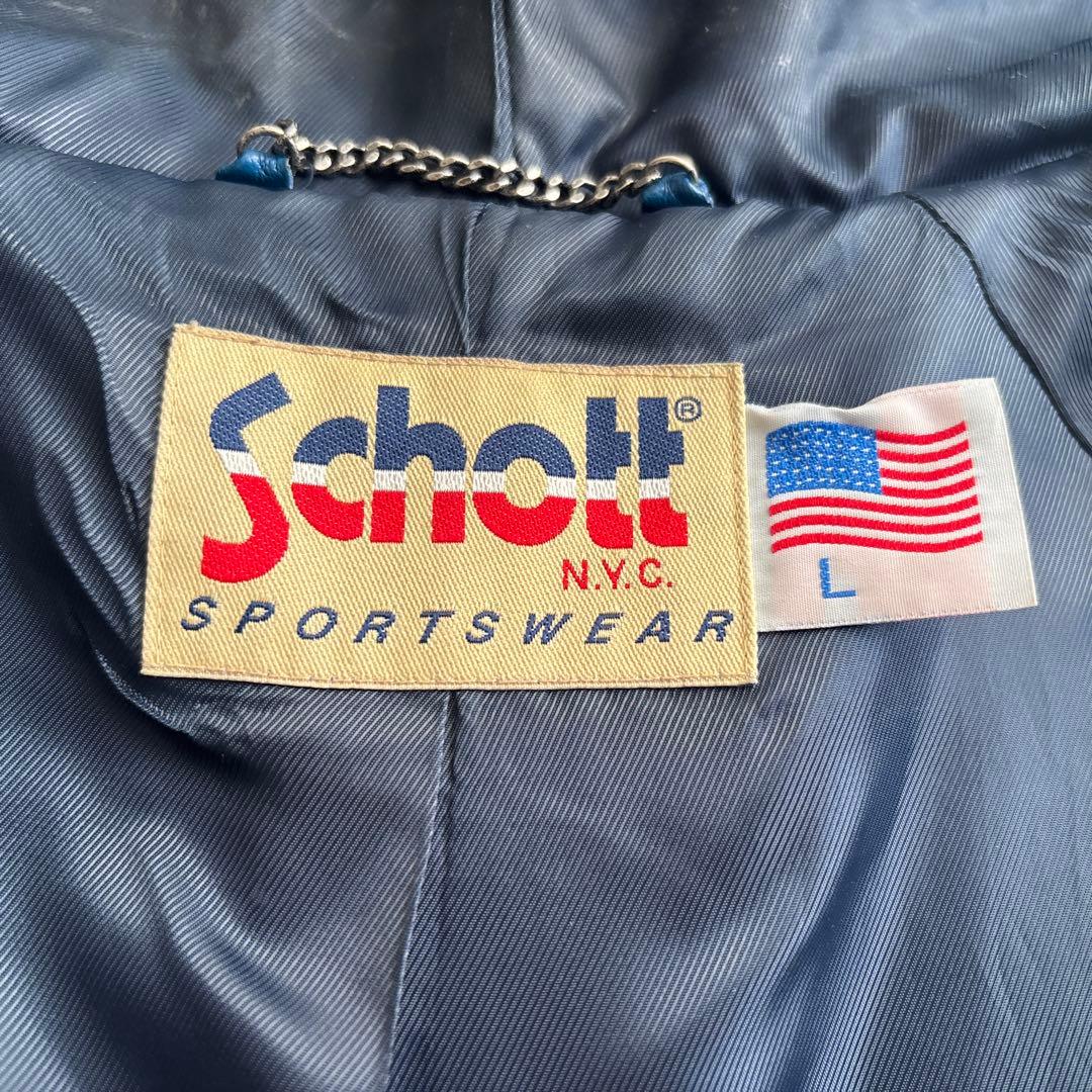 schott ショット【L】ラムレザー ジップパーカー レザージャケット ブルー