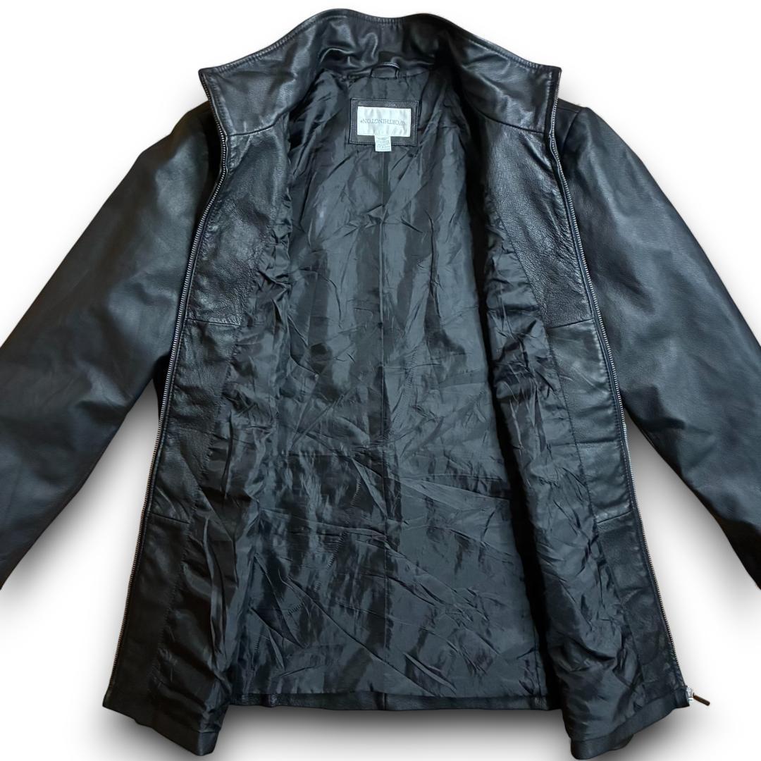 本革 ミドルレザージャケット 90s〜00s Y2K スタンドカラー ブラック