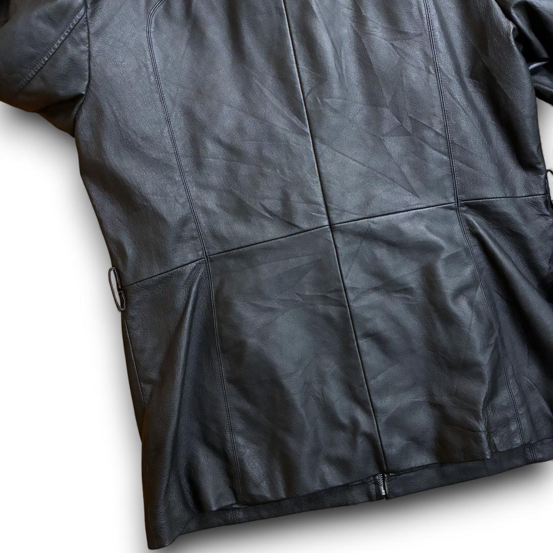 本革 ミドルレザージャケット 90s〜00s Y2K スタンドカラー ブラック
